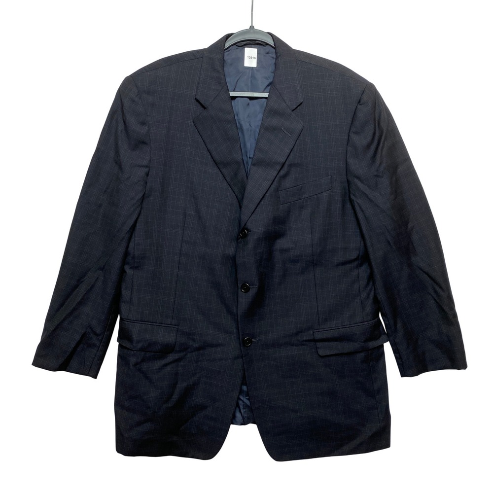 Hickey Freeman Blazer Mens 44R Navy Windowpane Loro Piana Tasmanian Super 120s